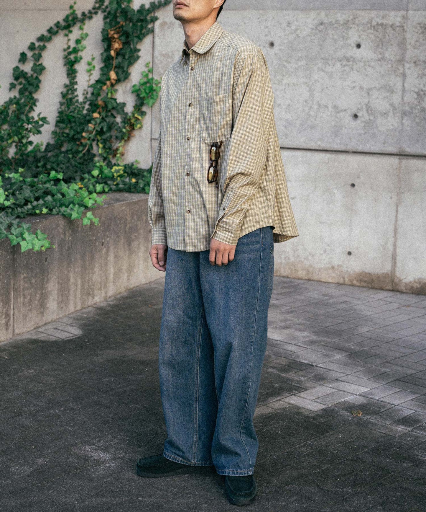 Semi loose check shirt/13852