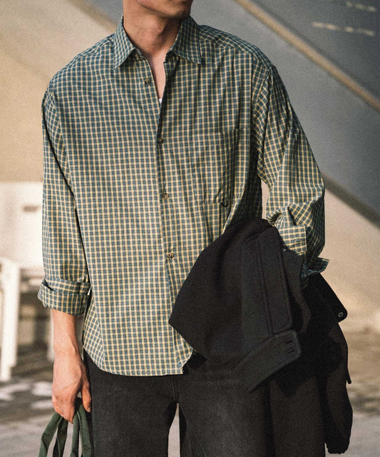 Semi loose check shirt/13852
