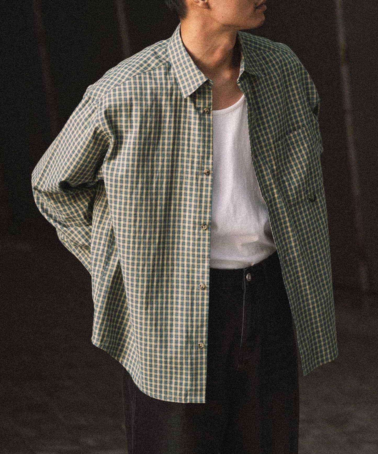 Semi loose check shirt/13852