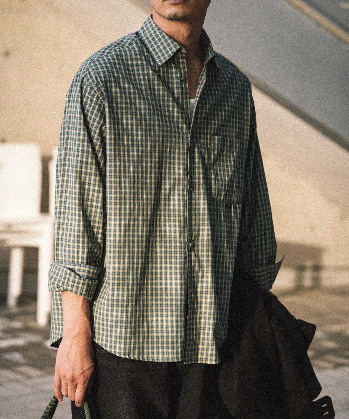 Semi loose check shirt/13852