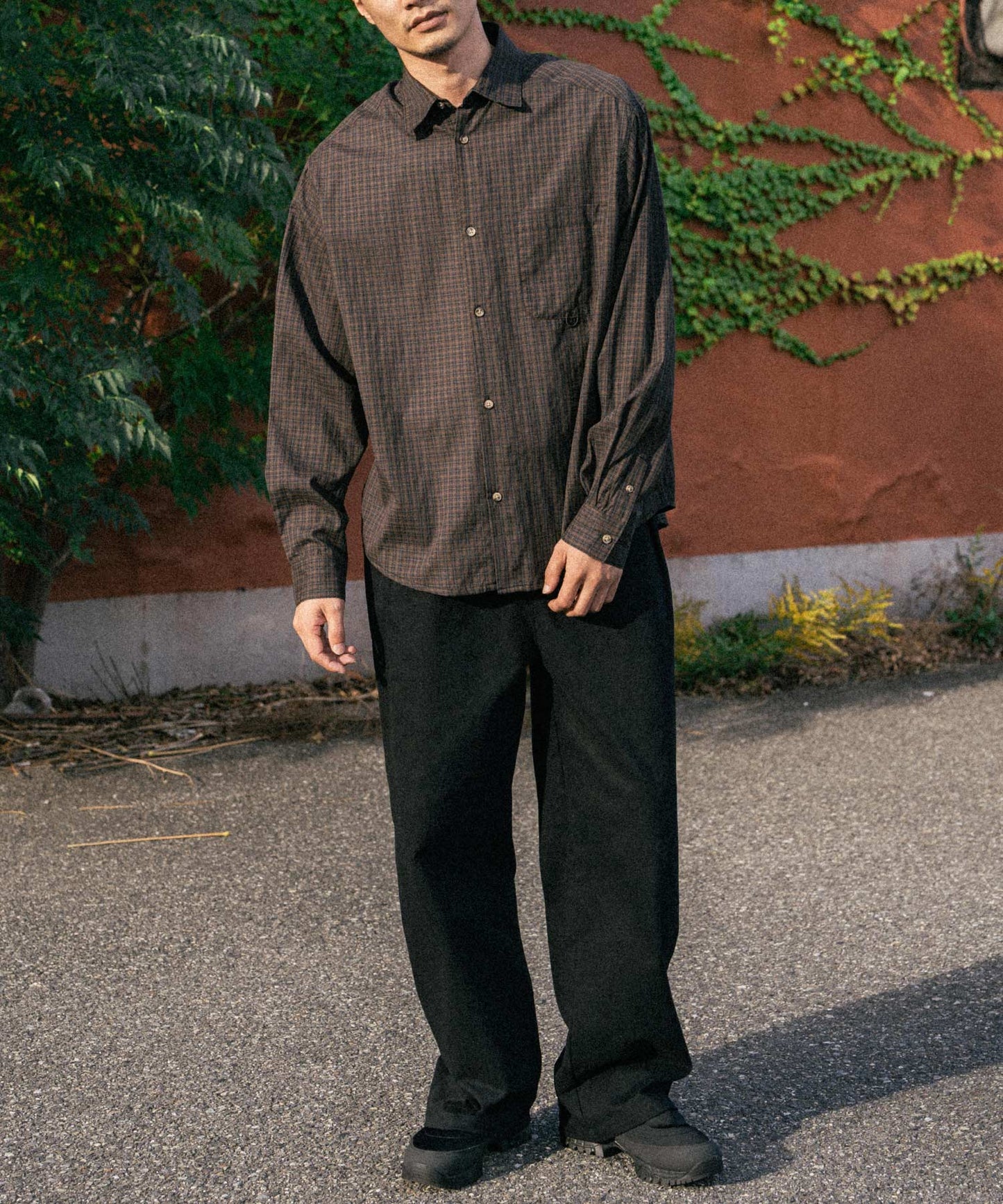 Semi loose check shirt/13852