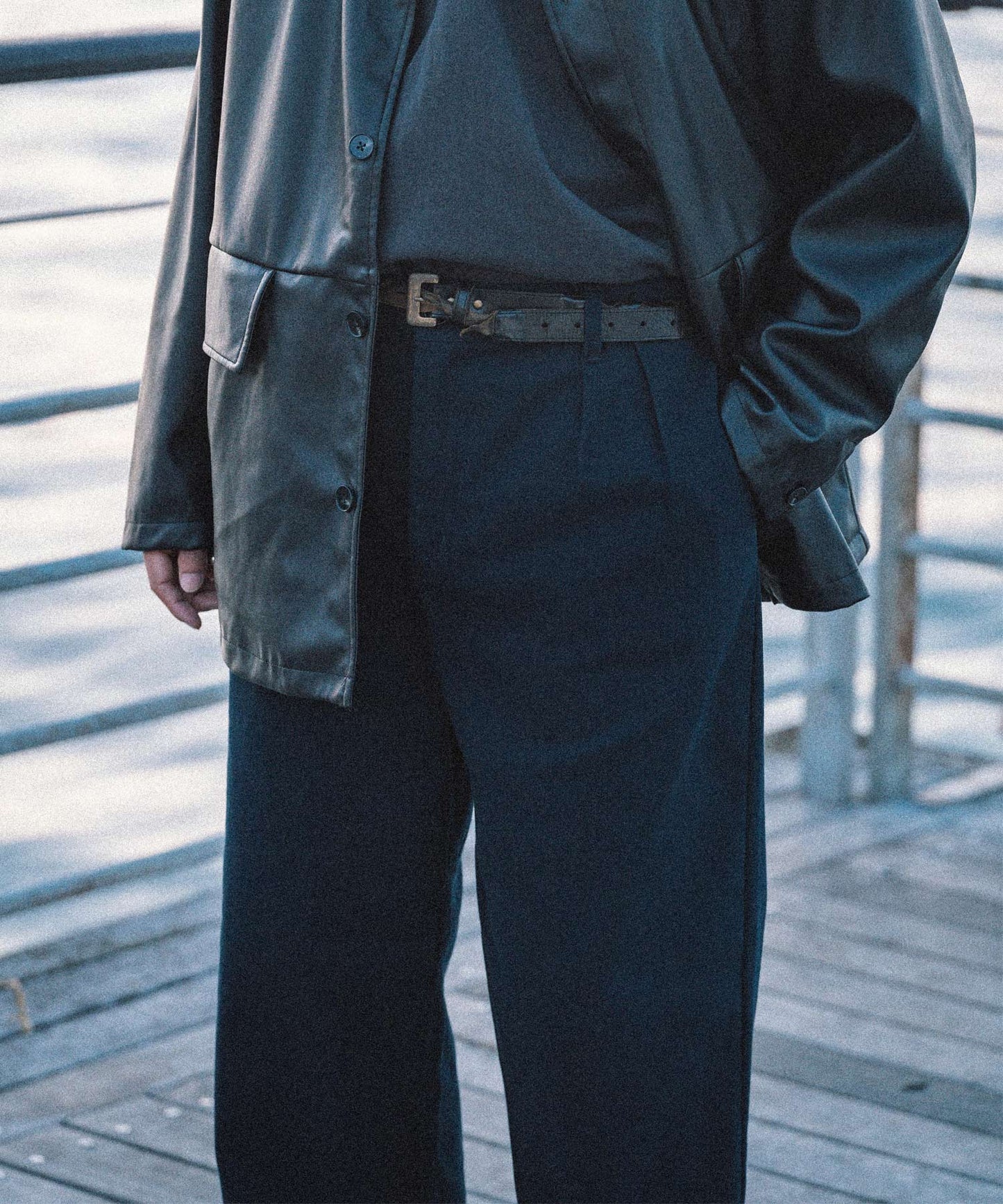Two tuck wide straight pants/13853