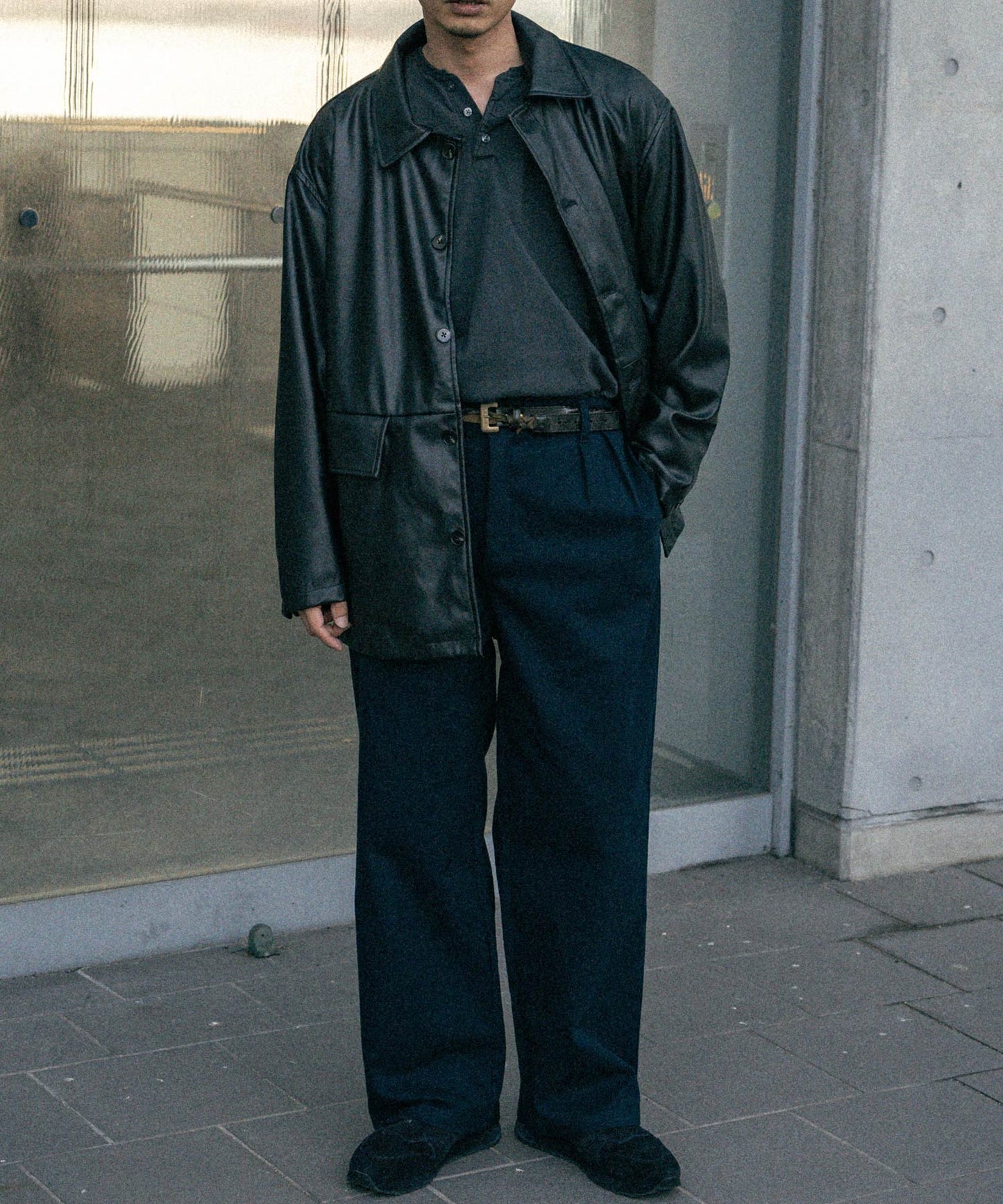 Two tuck wide straight pants/13853